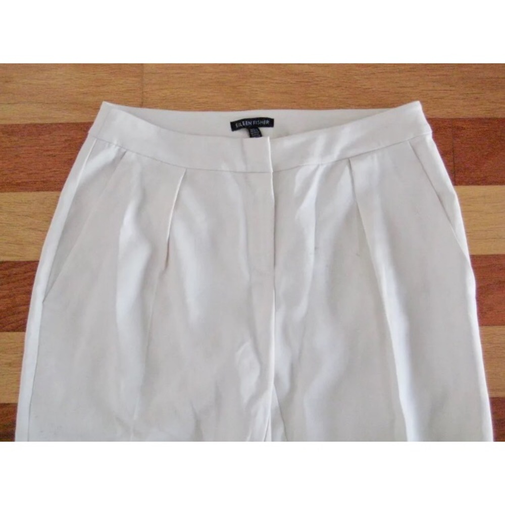 NEW EILEEN FISHER WHITE PLEATED STRETCH ANKLE PANTS TROUSERS SIZE 0 NWT $258 - Picture 2 of 7